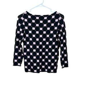 Ann Taylor Petite XXSP Black‎ Pink Patterned 3/4 Sleeve Knit Top Sweater